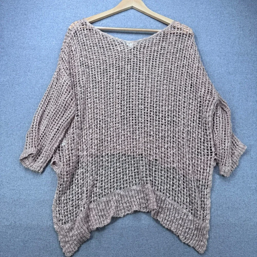 POL Open‎ Knit Sweater Womens Small Loose Fit Tiered Oversized Pullover Beige